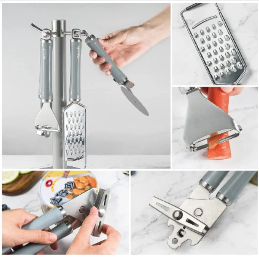 5 pc - Stainless Steel Kitchen Accessory Set w/ Gadget Holder  (Grey/Silver)